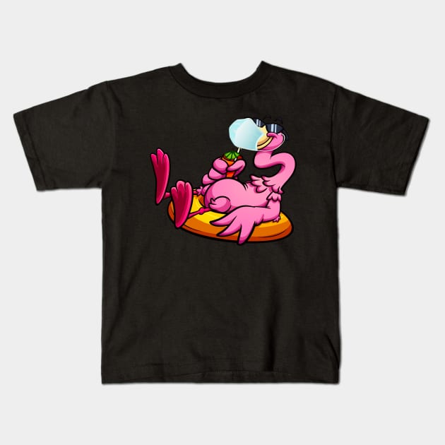 Flamingo with Face Mask Bird Relaxing Quarantine Kids T-Shirt by Foxxy Merch